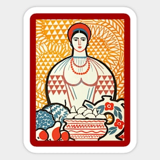 cccp sssr rusian art lady on the market with fruit basket Sticker